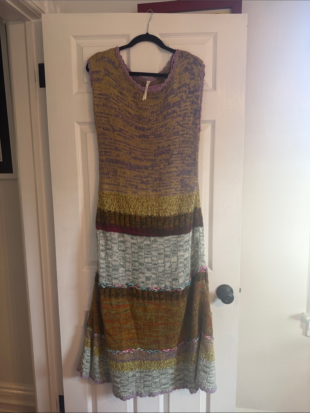 Anthropologie Multicolor Knit Maxi Dress in Mustard, Lavender & Olive